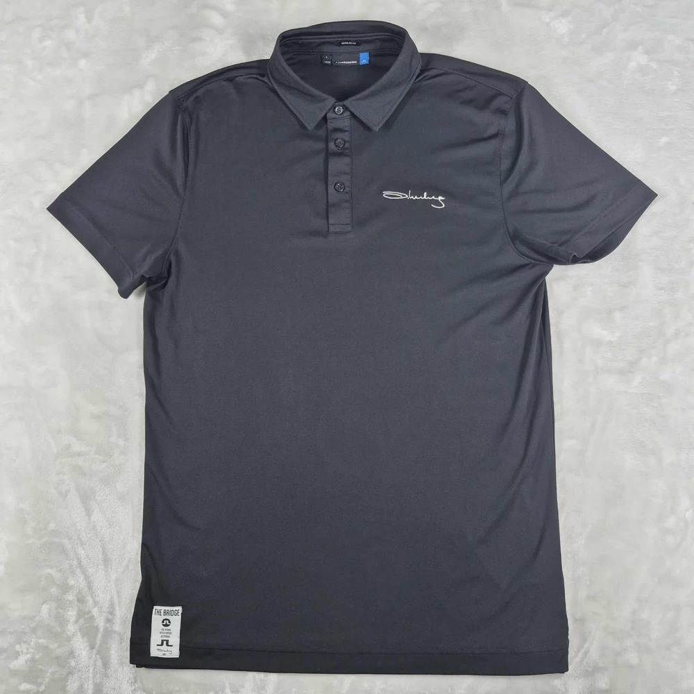 J. Lindeberg Polo Shirt Men's Large‎ Black The Bridge Regular Fit Golf Casual